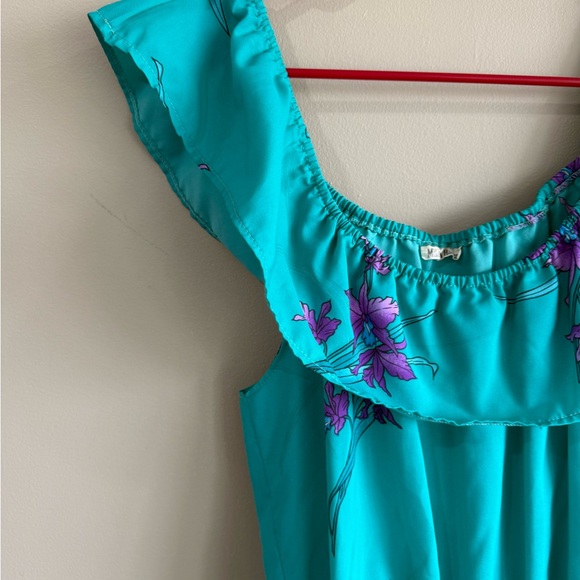 Turquoise Floral Ruffle Romper - Picture 2 of 6